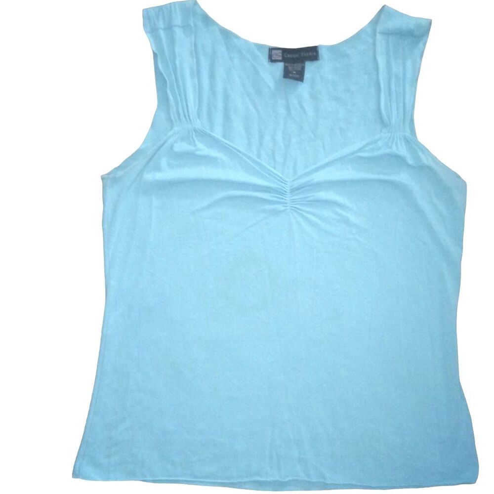 CASUAL STUDIOS women's medium light pastel teal blue sleeveless tank blouse